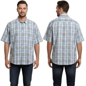 RARE Vintage Burberry London Shirt L Blue Plaid MADE IN USA Y2K Luxury Burberry